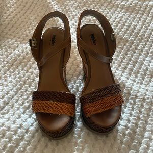 Multi colored woven wedged sandals